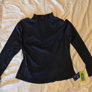 Vively Women's Black 1/4 Zip Mock Neck Stretch Athletic Long Sleeve Top L #69